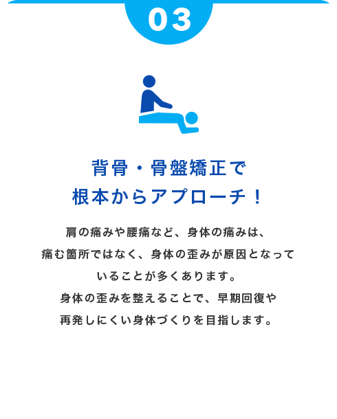 背骨・骨盤矯正で根本からアプローチ！